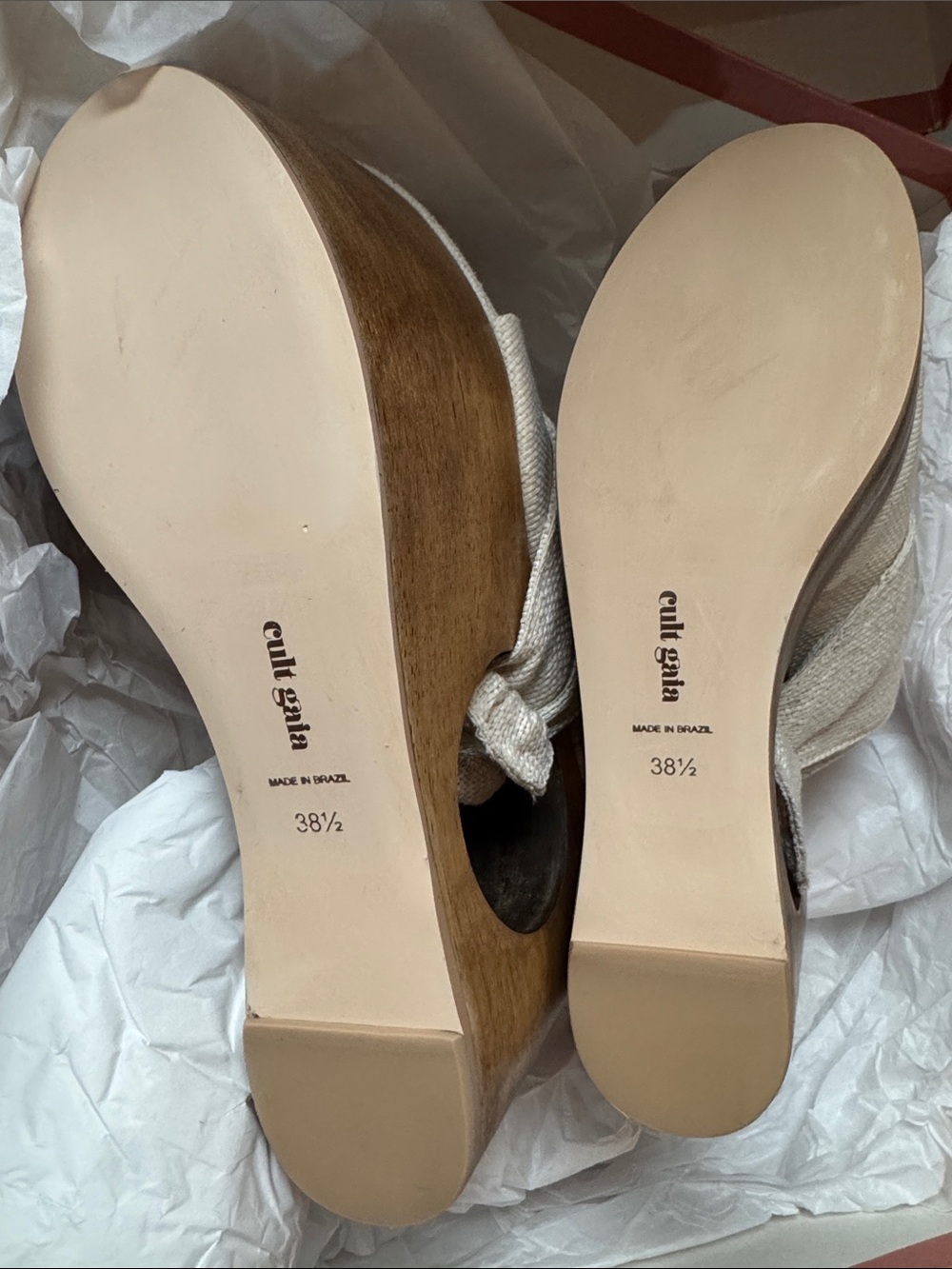 cult gaia Natural Canvas Knotted Platform Sandals with Sculpted Wood Wedge - Picture 6 of 6